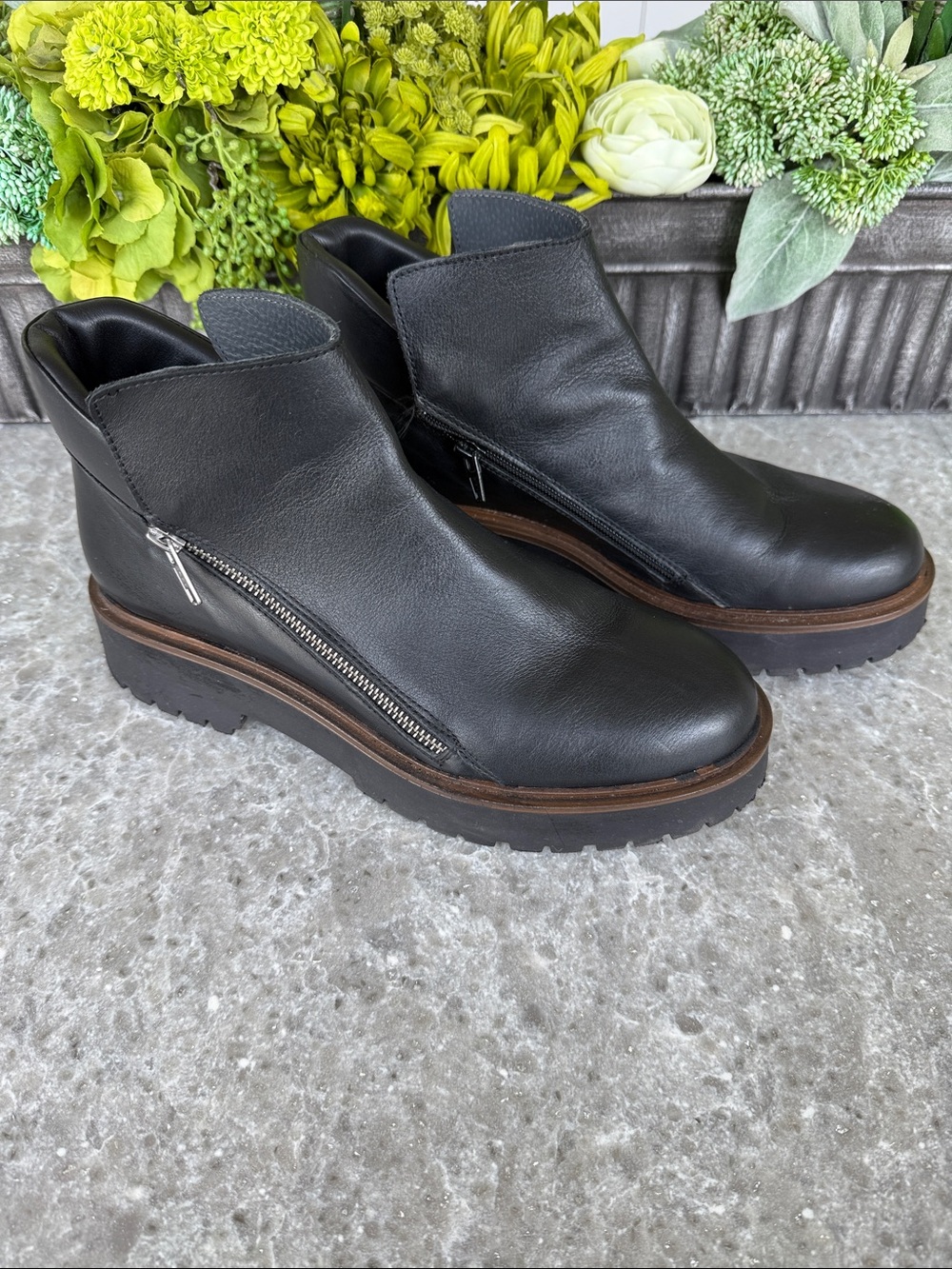 Parajumpers Black Leather Side-Zip Platform Ankle Booties